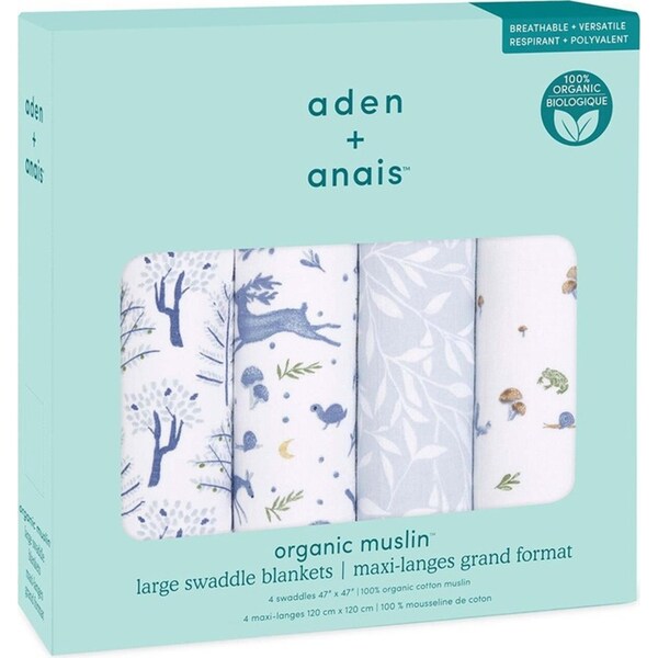 Aden Anais Outdoors Organic 120cm 100% Cotton Muslin Baby Blanket Swaddle Blue