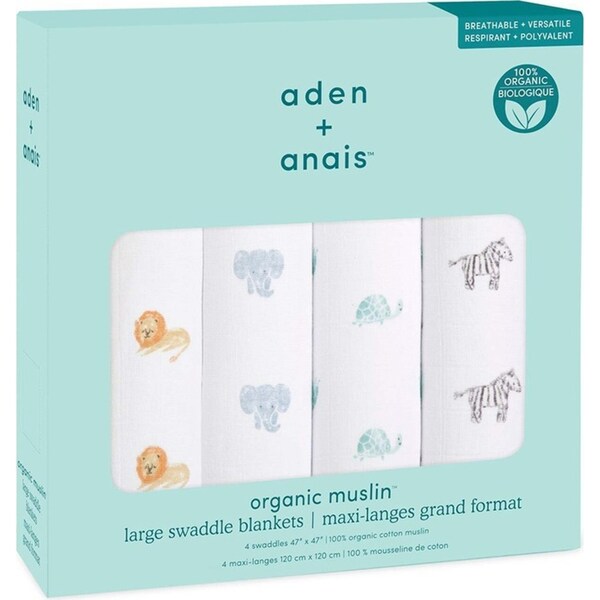 4PK Aden Anais Animal Kingdom 120cm Organic Muslin Swaddle Baby Sleeping Blanket