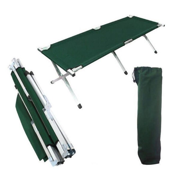 Folding Camping Bed Stretcher Light Weight Camp Portable w\/ Carry Bag Green