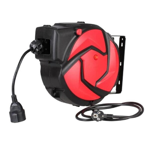 Dolphy 15m Retractable Wall Mount Extension Cord Reel - 10A, 1000-3000W, Heavy-Duty Cable Management for Home, Office & Workshop