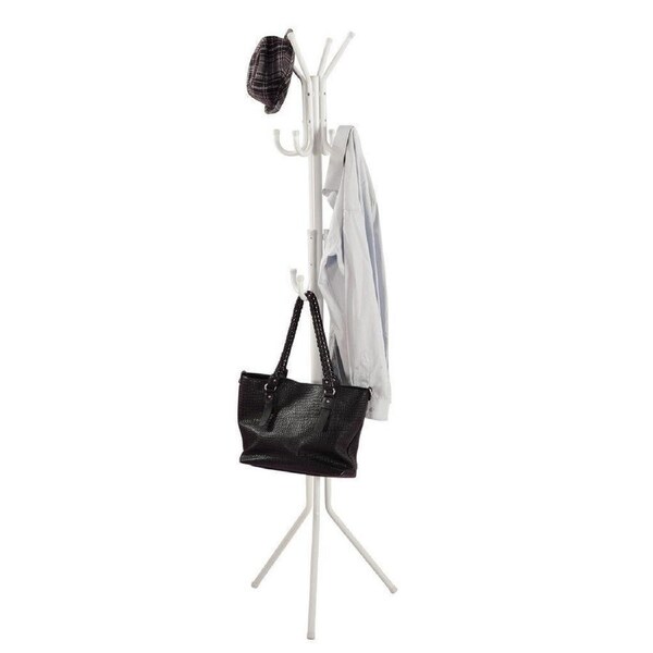 Hook Hat Coat Clothes Rack Umbrella Stand Tree Style Steel Hanger WHITE