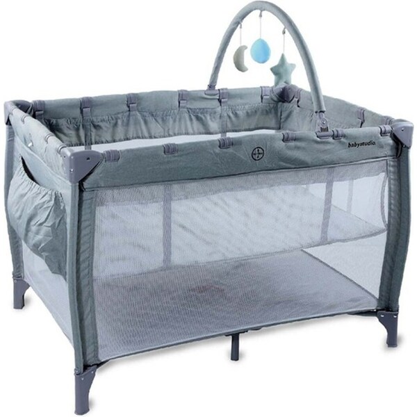 Babystudio 3-in-1 Portacot Play Yard/Travel Cot Crib w/ Toy Bar/Mattress Grey