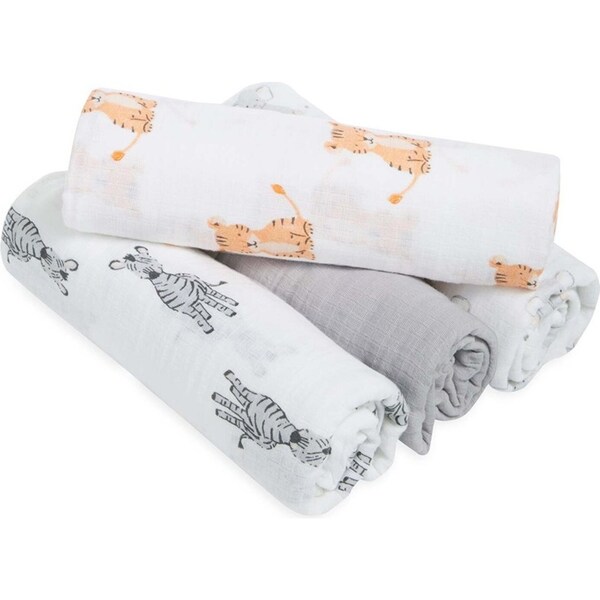 4PK Aden Anais Safari Babes 112cm 100% Cotton Muslin Swaddles Baby Blanket Grey