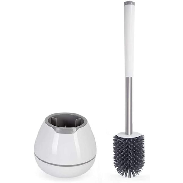 BOOMJOY Toilet Brush and Holder Set, Silicone Bristles Bathroom Cleaning Bowl Brush Kit with Tweezers