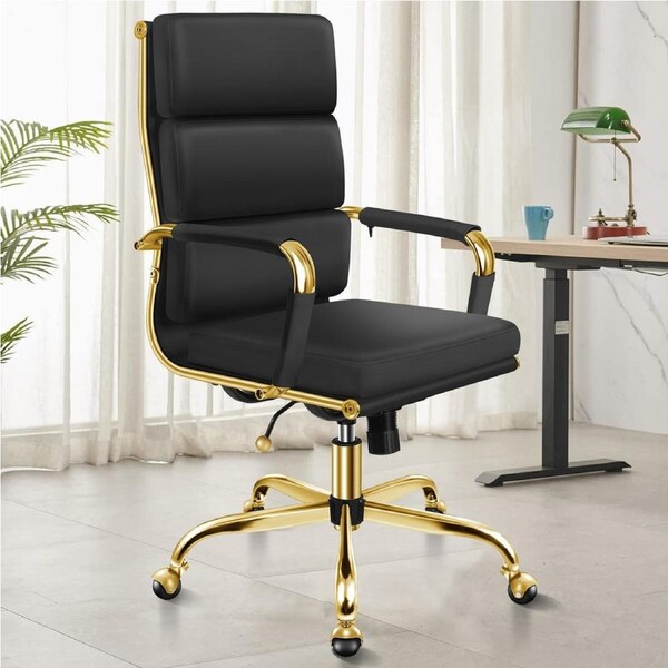 ALFORDSON Office Chair Ergonomic Paddings Gold Frame Black - High Back