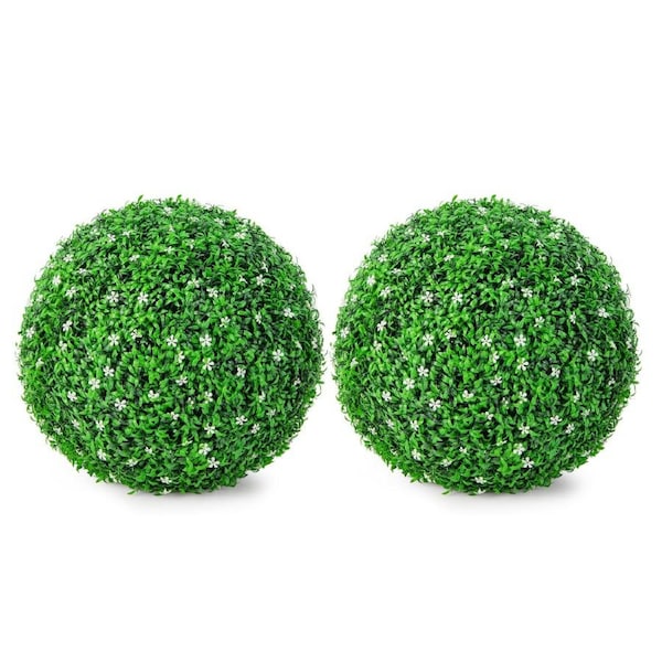 Giantex 2 PCS 49cm Artificial White Flower Grass Topiary Balls Faux Decorative Balls Indoor Outdoor