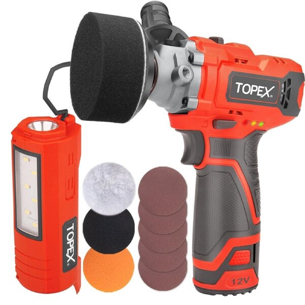 TOPEX 12V Cordless Polisher Lithium-Ion LED Torch w/ Battery & Charger