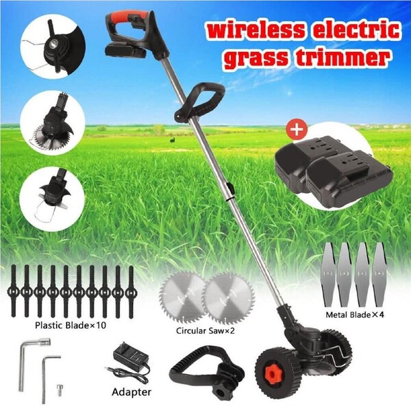24v 1800w Cordless Grass Trimmer Lawn Grass Brush Cutter Blade Whipper Snipper + 2 Batteries