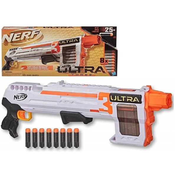 Nerf Ultra Three Pump Action Blaster 8 Darts Ages 8+ Toy Gun Fire Blast Game Fun