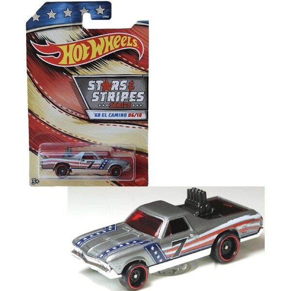 Hot Wheels 1:64 Antique Stars & Stripes 3+ Toy-1968 EI Camino Race Car- History Plymouth Camaro