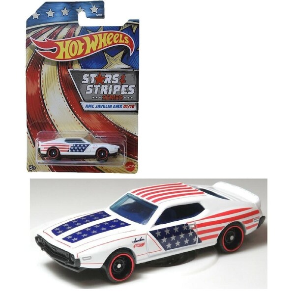 Hot Wheels 1:64 Antique Stars & Stripes 3+ Toy-1973 AMC Javelin AMX Race Car- History Plymouth Camaro