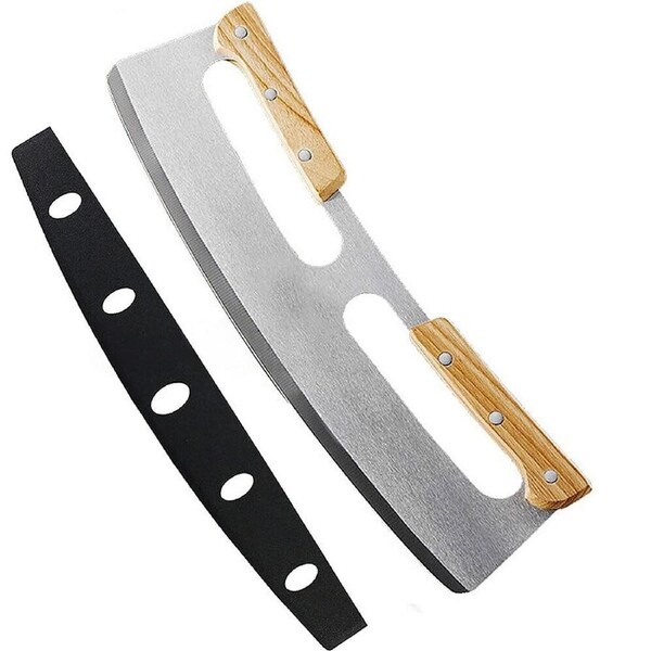 Kitchen Stainless Steel Pizza Cutter Rocker Blade Slicer Protective Cover