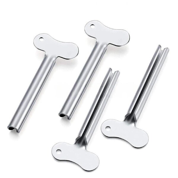 Stainless Steel Tube Toothpaste Squeezer Easy Key Dispenser Rolling Holder - 4pcs
