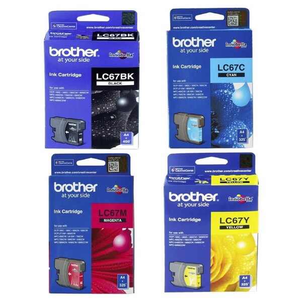Brother LC67 Black Cyan Yellow Magenta 4 Ink Cartridge Toner Value Pack