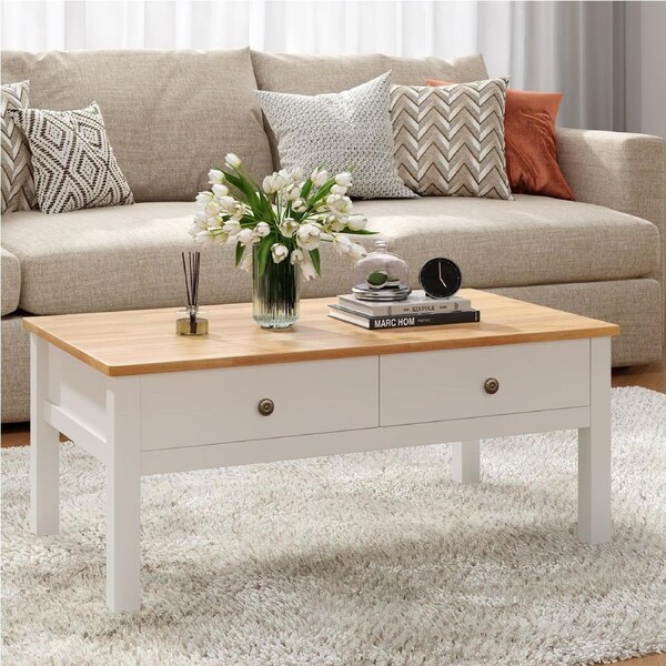 Sleek Natural Wood Rectangle Coffee Table