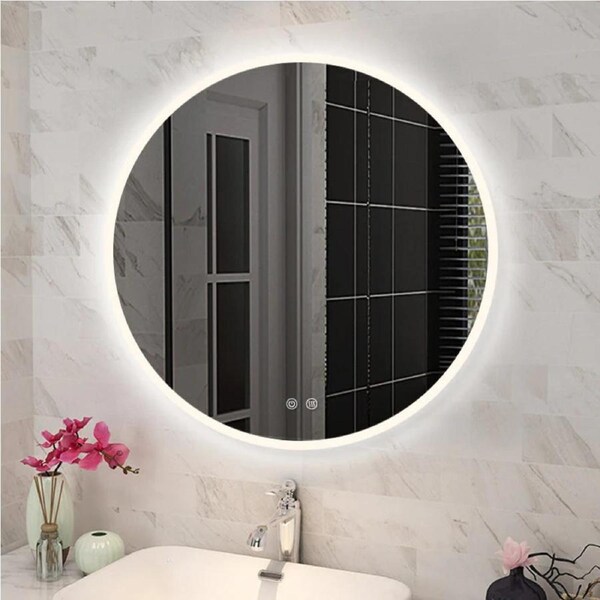 ACA 750MM Round 3 Color Lighting Acrylic LED Mirror Touch Sensor Switch Defogger Pad Wall Mounted - Lighting On The Rim