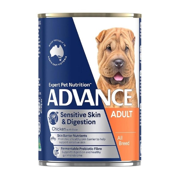 ADVANCE Sensitive Skin and Digestion Adult All Breed Chicken with Rice Cans Wet Dog Food (410G*12) 1 Pack