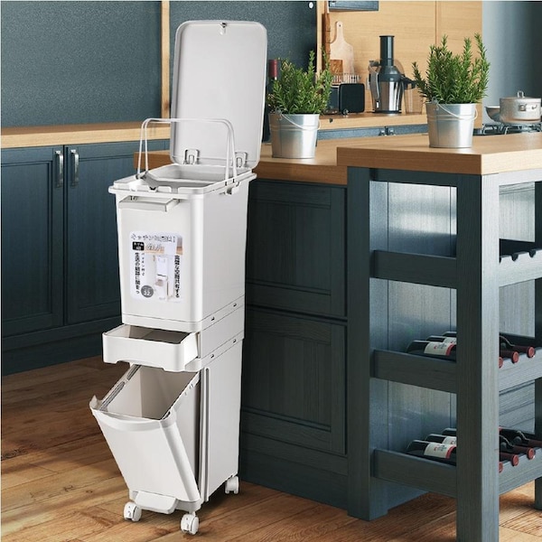 Furb New 32L Kitchen Bin Waste Sorting Trash Can W/ Lid Rubbish Bins Garbage Recycling Wheel Dustbin