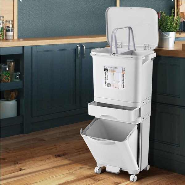 Furb New 42L Kitchen Bin Waste Sorting Trash Can W/ Lid Rubbish Bins Garbage Recycling Wheel Dustbin