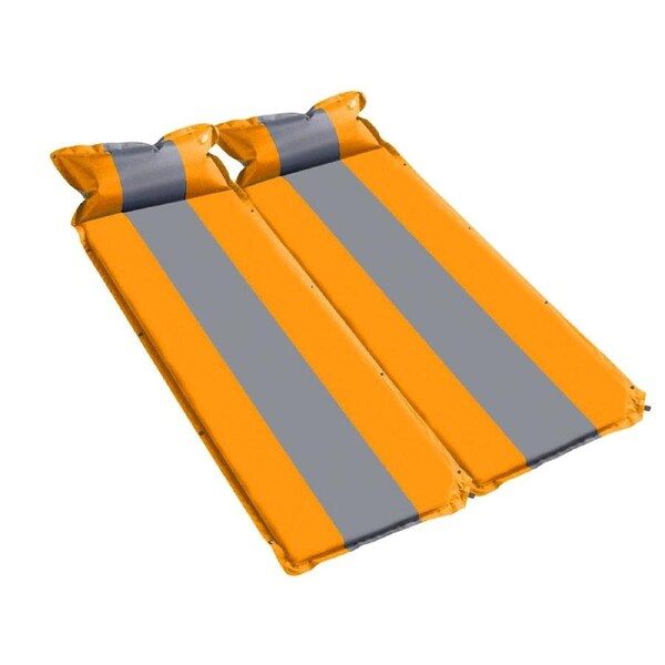 Double Self Inflating Mattress Sleeping Mat Air Bed Camping Camp Hiking Joinable Pillow - orange