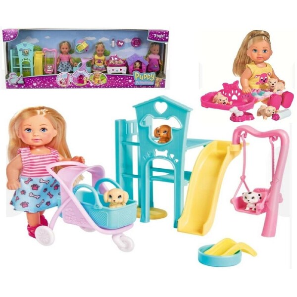 Evi Doll Love Puppy Playground Outdoor Ages + Toy Scooter Skateboard Dog House