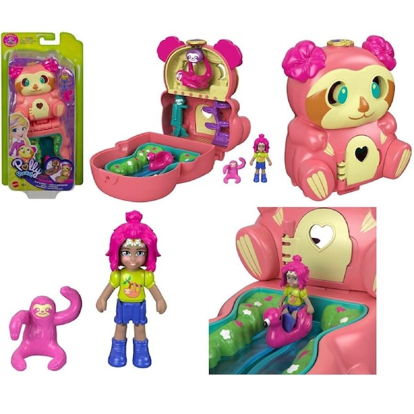 Polly Pocket Flip & Find Sloth Panda Fox Compact Ages 4+ Toy Doll Surprise House