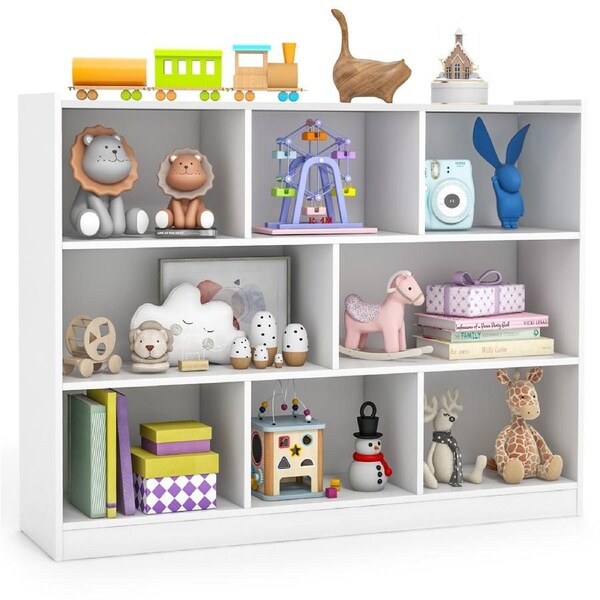 Costway 8 Cubes Display Cabinet Wooden Bookcase Open Storage Organizer Shelve Home Office White