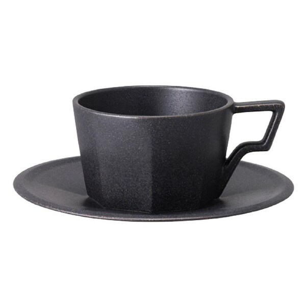 Kinto Oct 220ml Porcelain Coffee/Tea Cup Drink Mug w/ Handle & Saucer Set Black