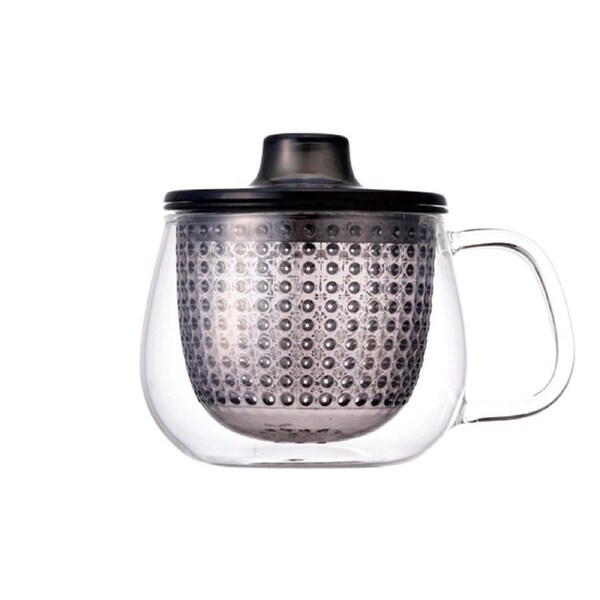 Kinto Unitea 350ml/12.2cm Unimug Glass Cup Tea Drink Mug w/ Strainer/Lid Grey