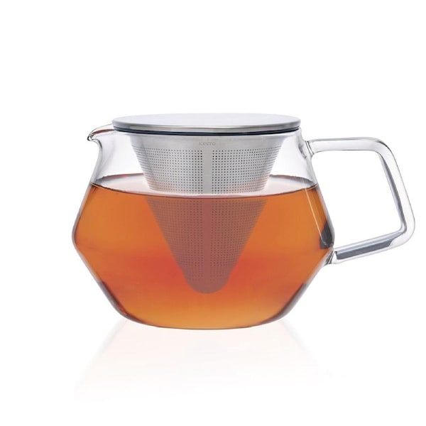 Kinto Carat 850ml Glass Teapot Container w/ Stainless Steel Lid & Strainer Clear
