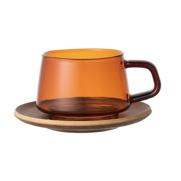 Kinto Sepia 270ml Glass Coffee/Tea Cup Drinking Mug w/ Handle & Saucer Brown