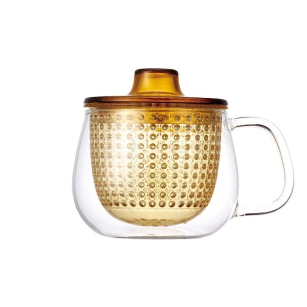 Kinto Unitea 350ml/12.2cm Unimug Glass Cup Tea Drink Mug w/ Strainer/Lid Yellow