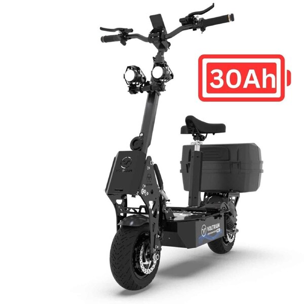 VOLTRIUM Rogue Dual Motor MAX Adult Electric Scooter Black/Cyan 30Ah Battery with Storage Box