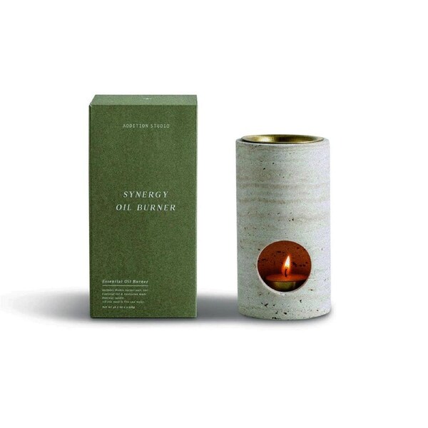 Addition Studio Synergy Travertine 17cm Burner w/ Essential Oil & Candle Beige