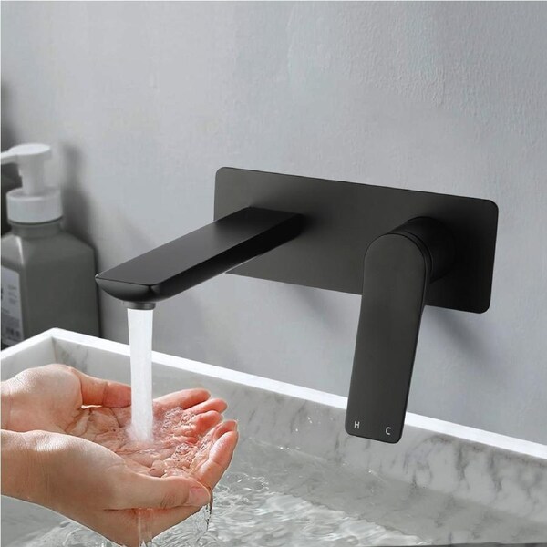 ACA Matt Black Wall Mounted Bath Tub SPA Vanity Basin Mixer Tap Spout Faucet WELS