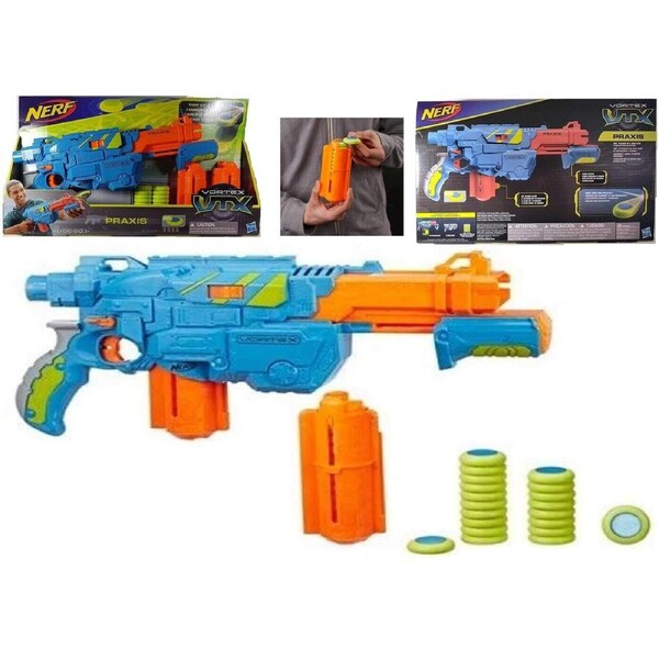 Nerf Vortex VTX Praxis Blaster With 20 Discs Ages 8+ Toy Blaster Gun Disc Fire