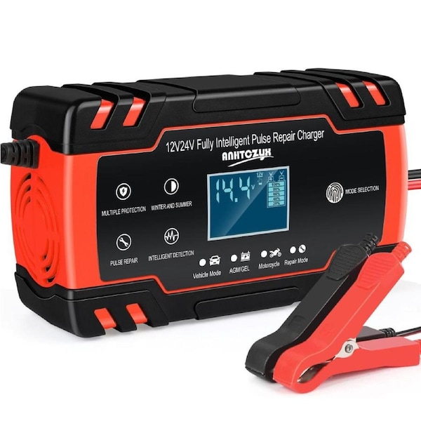 B-Qtech Car Battery Charger, 12V 8Amp/24V 4Amp Smart Automatic Battery Charger Maintainer Trickle Charger with LCD Display for Car, Truck, Motorcycle, Lawn Mower, Boat, RV, SUV, ATV