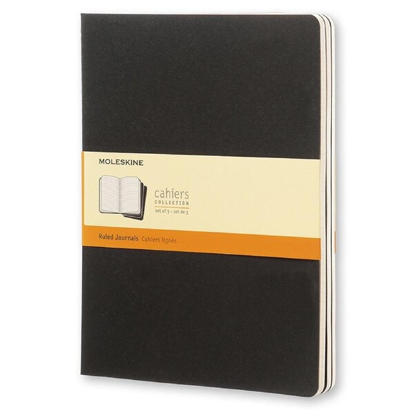 3pc Moleskine 80 Pages Cahier Notebook Ruled XL Office/Student Journal Black