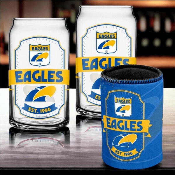 West Coast Eagles Can Shaped Glasses with Can Cooler