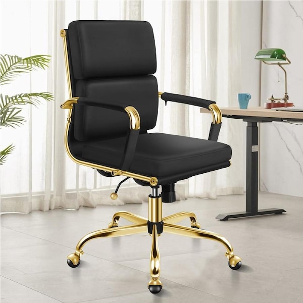 ALFORDSON Office Chair Ergonomic Paddings Gold Frame Black - Mid Back
