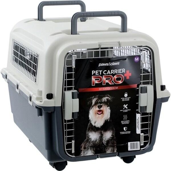 Paws & Claws 67.5cm W/Wheels Outdoor Travel Cage Dog/Cat Pet Carrier Pro+ Med WH