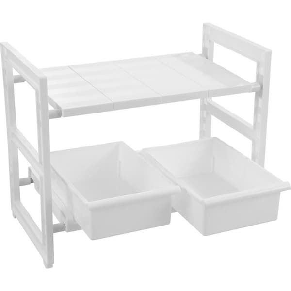 Boxsweden 2 Tier 71cm In-Cupboard Shelf Inc 2 Drawer Unit Storage Home Organiser