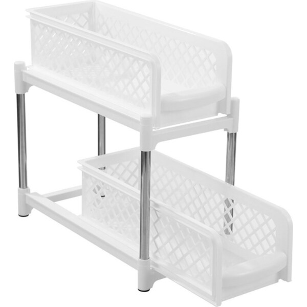 Boxsweden 38cm 2 Tier In-Cupboard Drawer Unit Stand Storage Home Organiser White