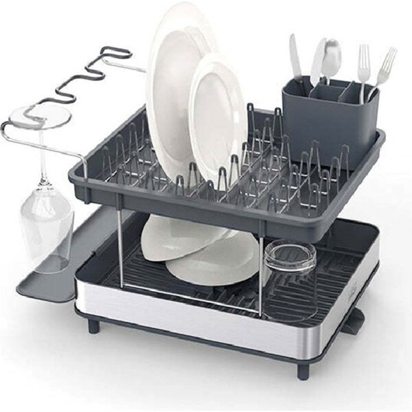 Joseph & Joseph Excel Steel 2-Tier Dish Rack Kitchen Organiser Storage Grey
