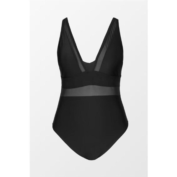 Plus Size Black Mesh Panel Tummy Control One Piece Size 0X