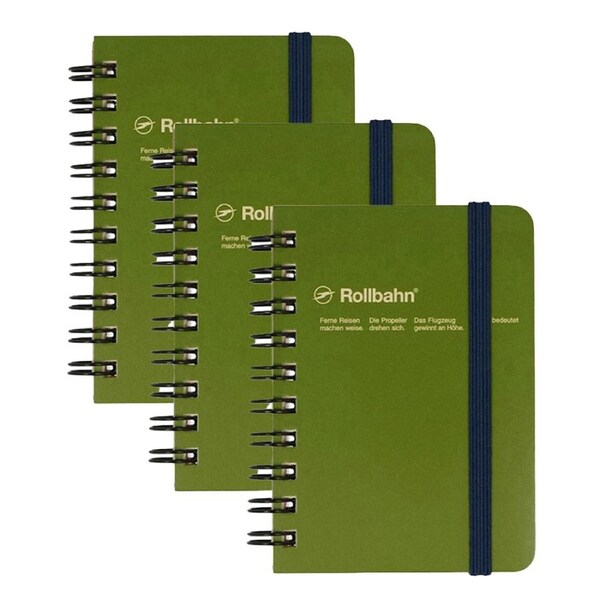 3x Delfonics Rollbahn Med Spiral Bound Grid Notebook 70gsm Paper 120 Pages Olive