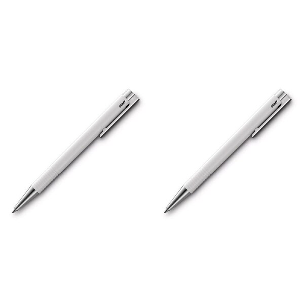 2x Lamy Logo M+ Medium 1mm Tip Sprung Stainless Steel Clip/Push Ballpoint Pen WH