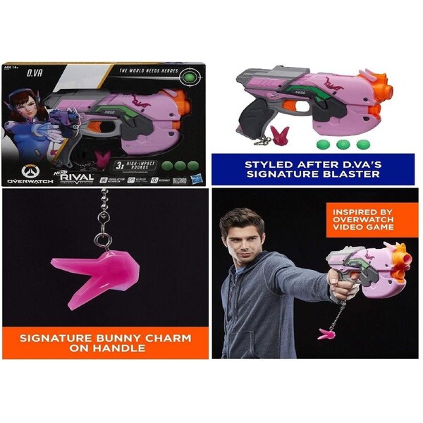 NERF Rival Overwatch D.VA Blaster 3 Overwatch Rounds Ages 14+ Toy Gun Fire Fight