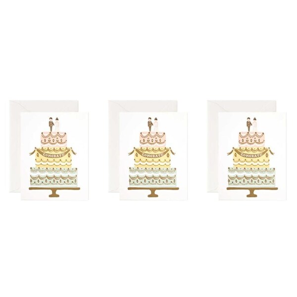 3x Rifle Paper Co 10.7x14cm Blank Single Card w/ Envelope Congrats Wedding Cake