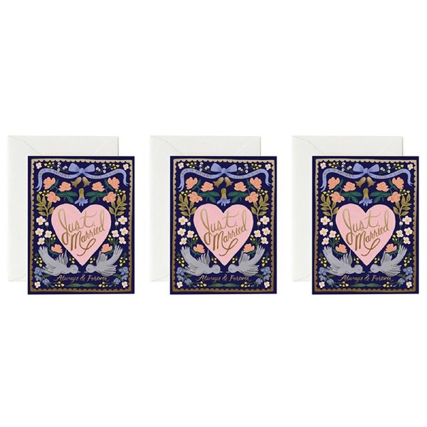 3x Rifle Paper Co 11x14cm Just Married Single Greeting Card w/Envelope Love Bird